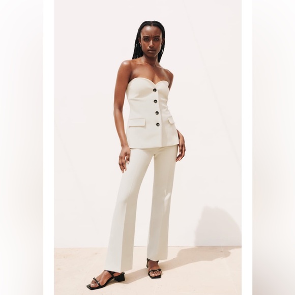 Zara Pants - Beige Straight Leg Pants with Slits Sz S New